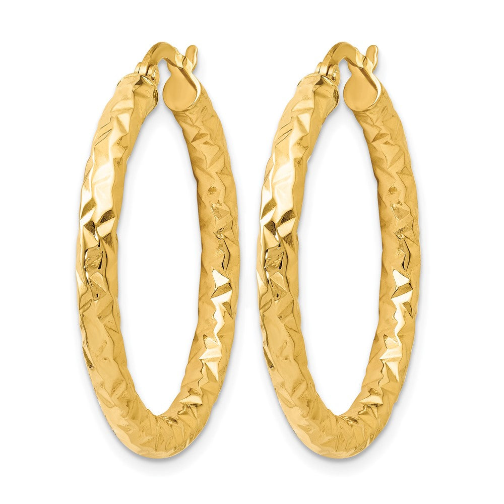 14K Yellow Gold Foreverlite Polished And Textured Hoop Earrings