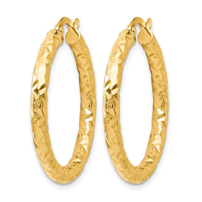 14K Yellow Gold Foreverlite Polished And Textured Hoop Earrings