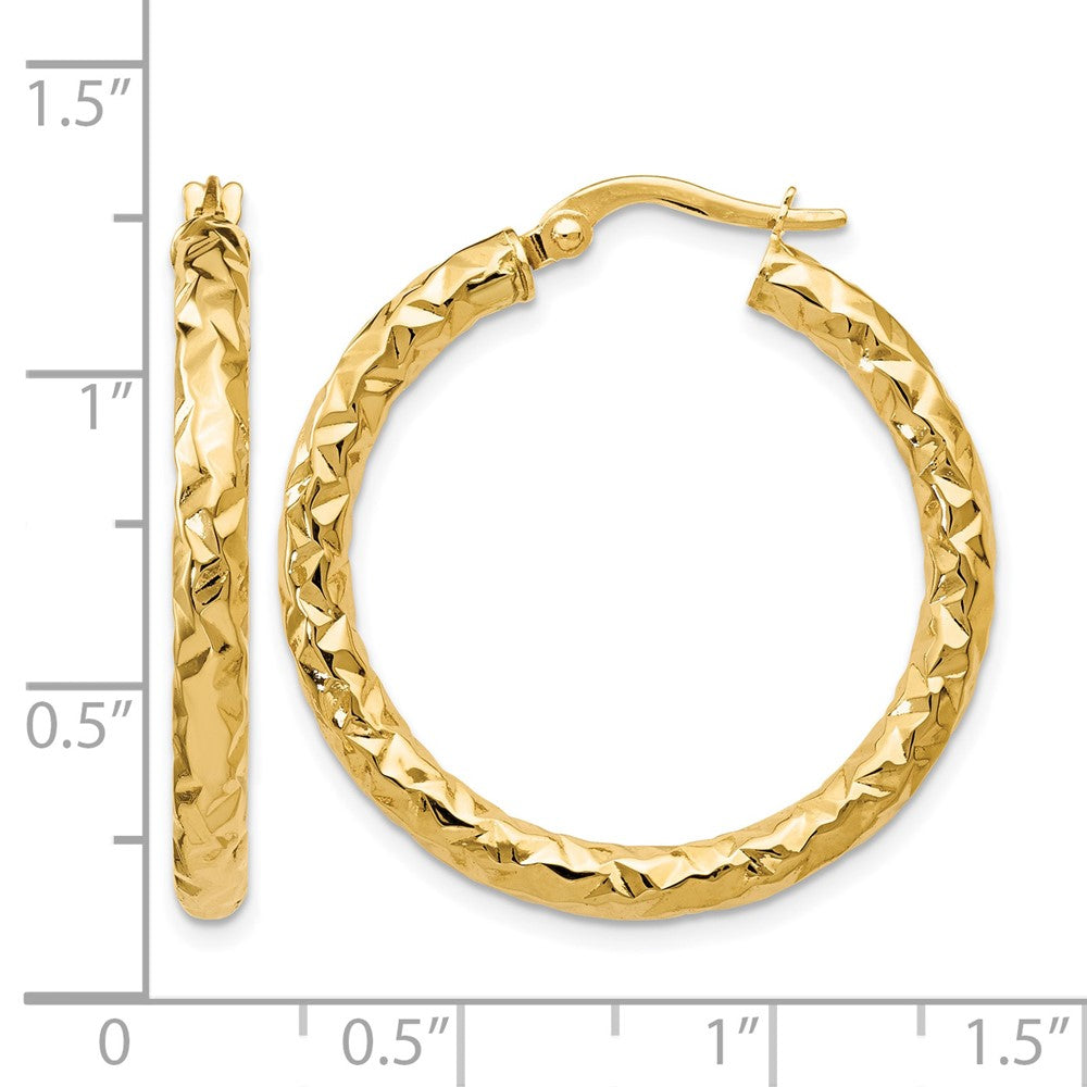 14K Yellow Gold Foreverlite Polished And Textured Hoop Earrings