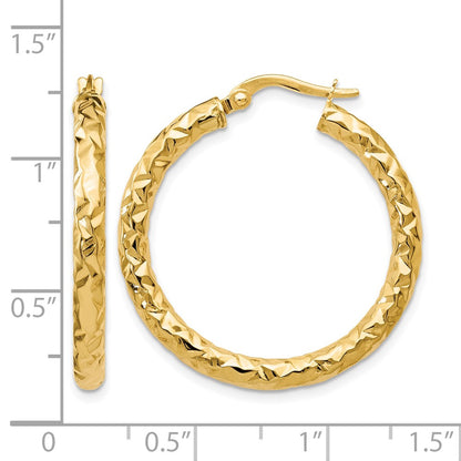 14K Yellow Gold Foreverlite Polished And Textured Hoop Earrings