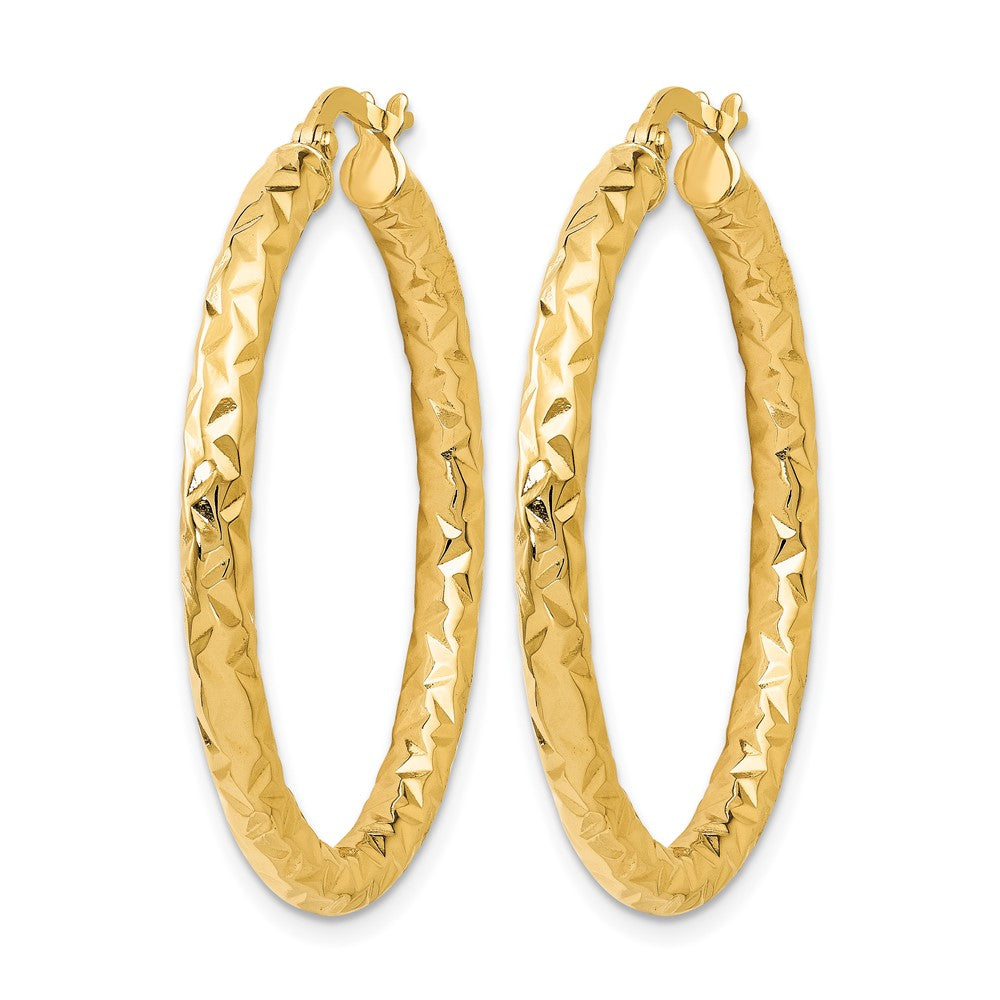 14K Yellow Gold Foreverlite Polished And Textured Hoop Earrings