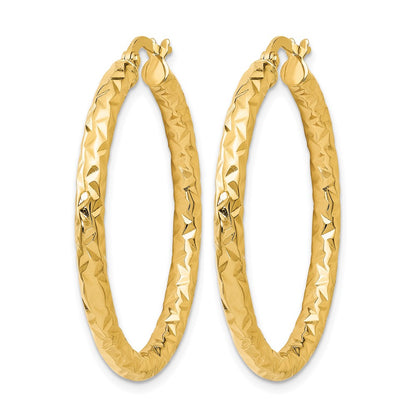 14K Yellow Gold Foreverlite Polished And Textured Hoop Earrings