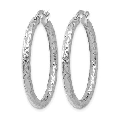 14K White Gold Foreverlite Polish/Textured Hoop Earrings