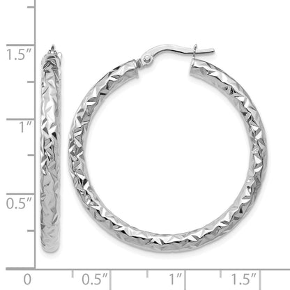14K White Gold Foreverlite Polish/Textured Hoop Earrings
