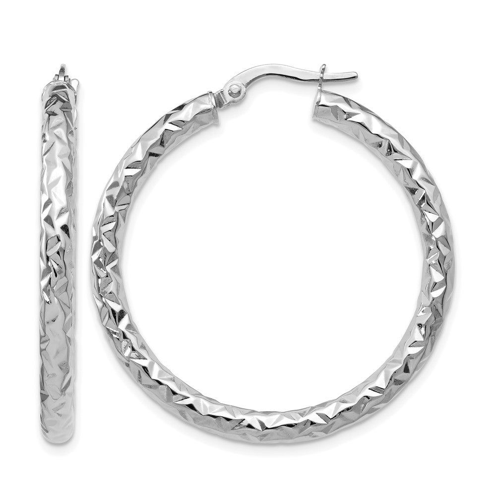 14K White Gold Foreverlite Polish/Textured Hoop Earrings