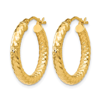 14K Yellow Gold Foreverlite Polished And Textured Hoop Earrings