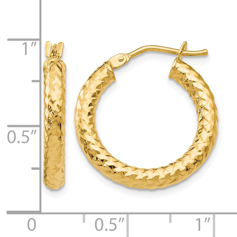 14K Yellow Gold Foreverlite Polished And Textured Hoop Earrings
