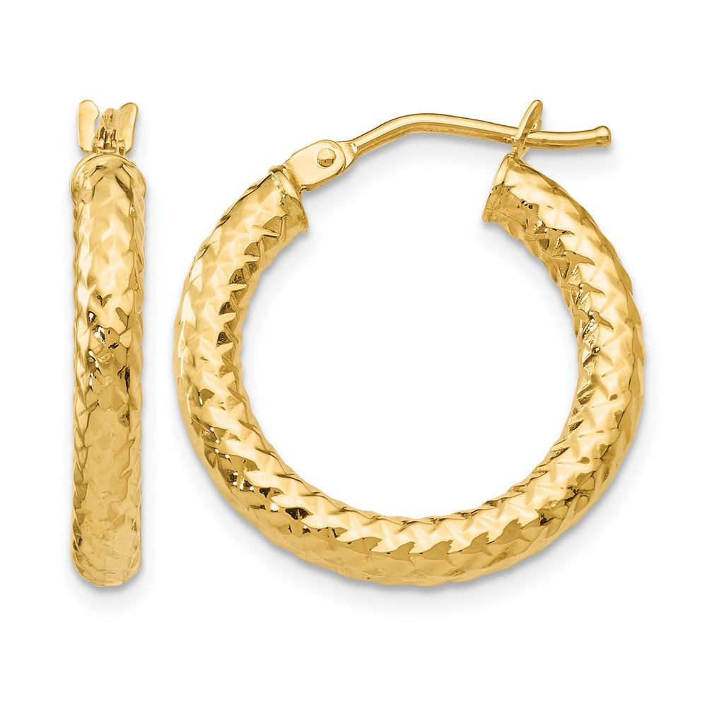 14K Yellow Gold Foreverlite Polished And Textured Hoop Earrings