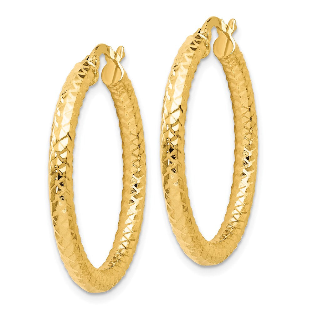 14K Yellow Gold Foreverlite Polished And Textured Hoop Earrings