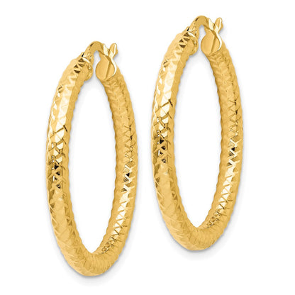 14K Yellow Gold Foreverlite Polished And Textured Hoop Earrings