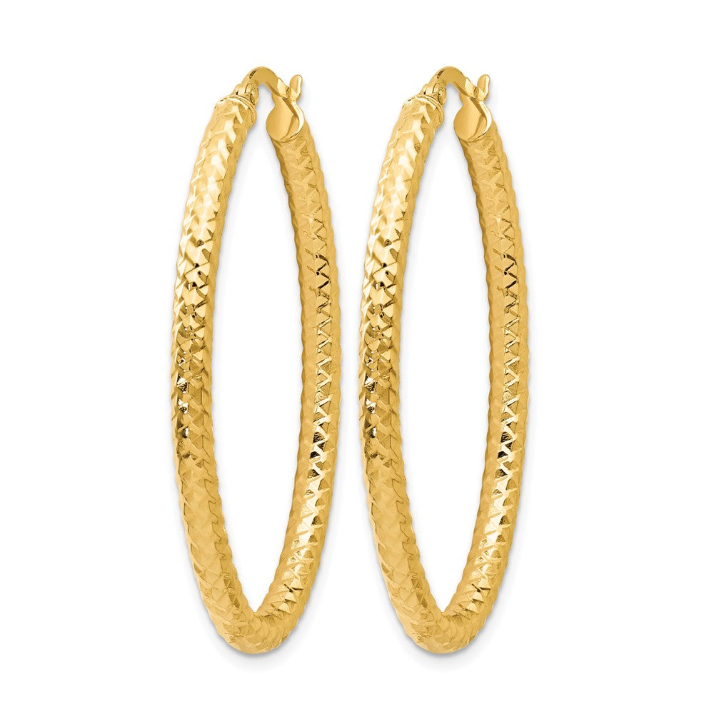 14K Yellow Gold Foreverlite Polished And Textured Oval Hoop Earrings
