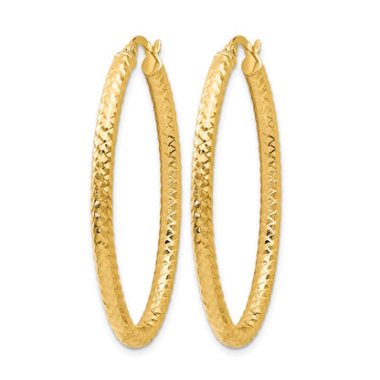 14K Yellow Gold Foreverlite Polished And Textured Oval Hoop Earrings