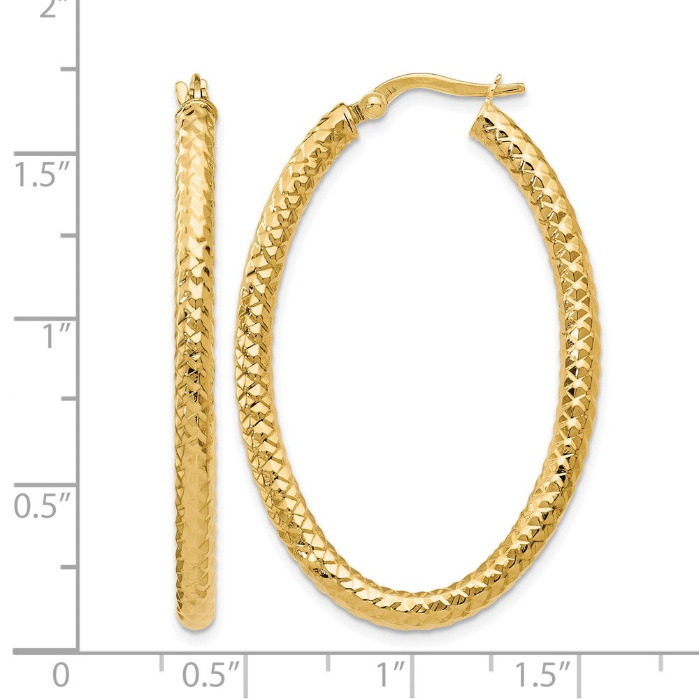 14K Yellow Gold Foreverlite Polished And Textured Oval Hoop Earrings