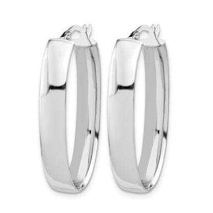 14K White Gold With Rhodium Plating Polished Oval Hoop Earrings