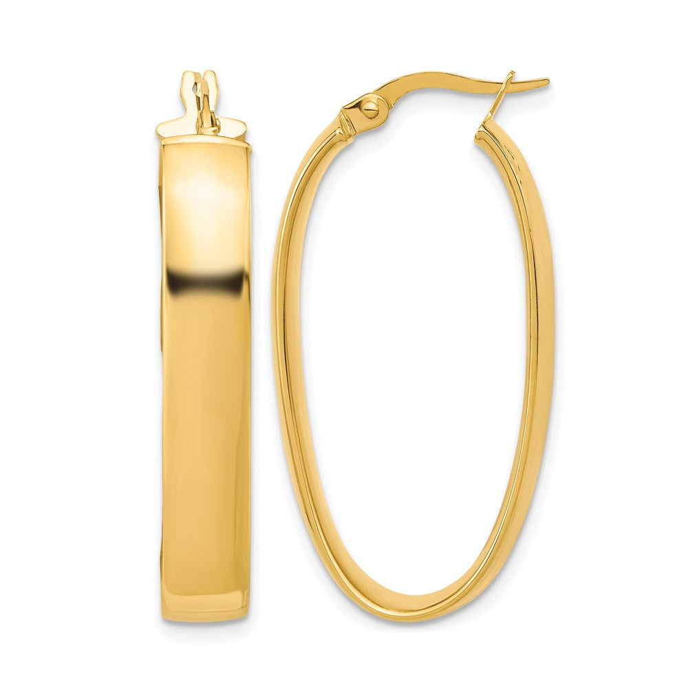 14K Yellow Gold Polished Oval Hoop Earrings