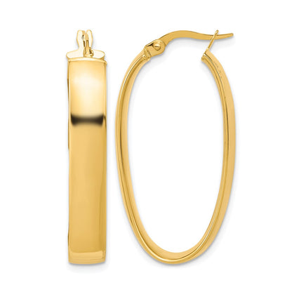 14K Yellow Gold Polished Oval Hoop Earrings