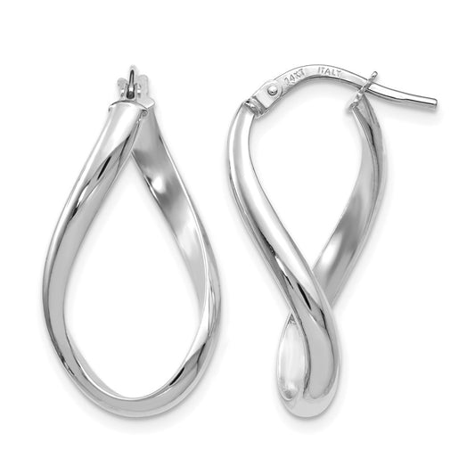 14K White Gold Polished Oval Twisted Hoop Earrings
