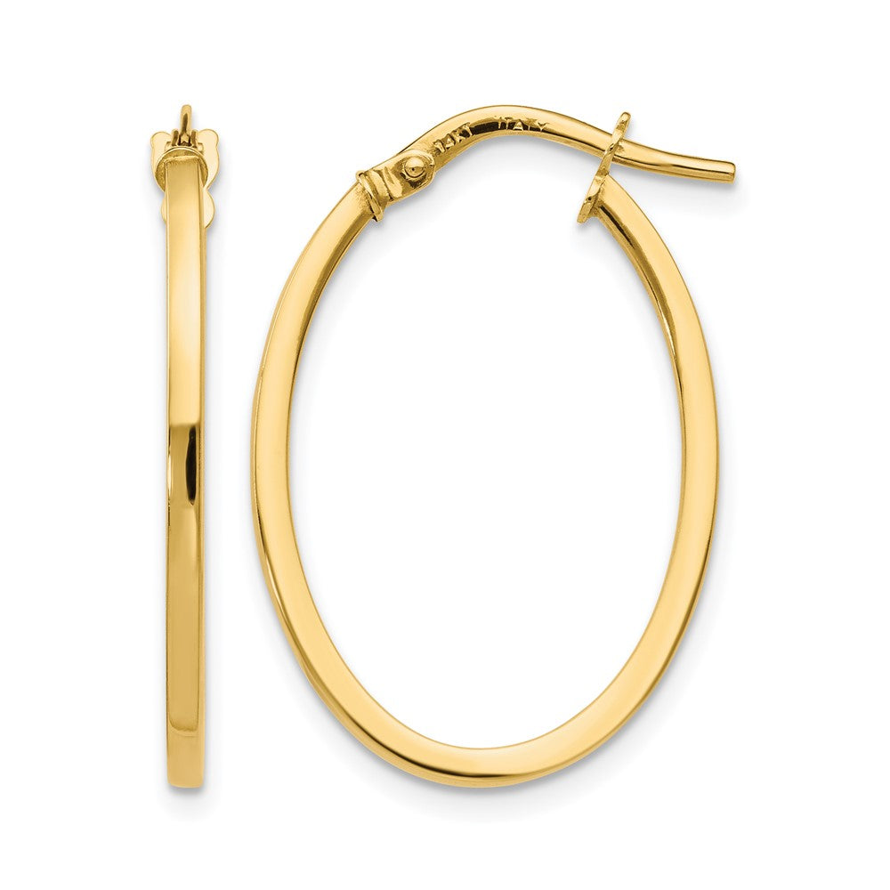 14K Yellow Gold Polished Oval Hoop Earrings