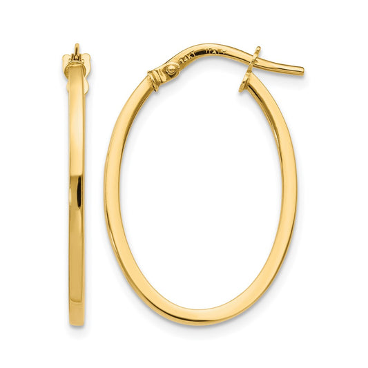 14K Yellow Gold Polished Oval Hoop Earrings