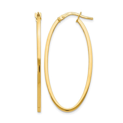 14K Yellow Gold Polished Oval Hoop Earrings
