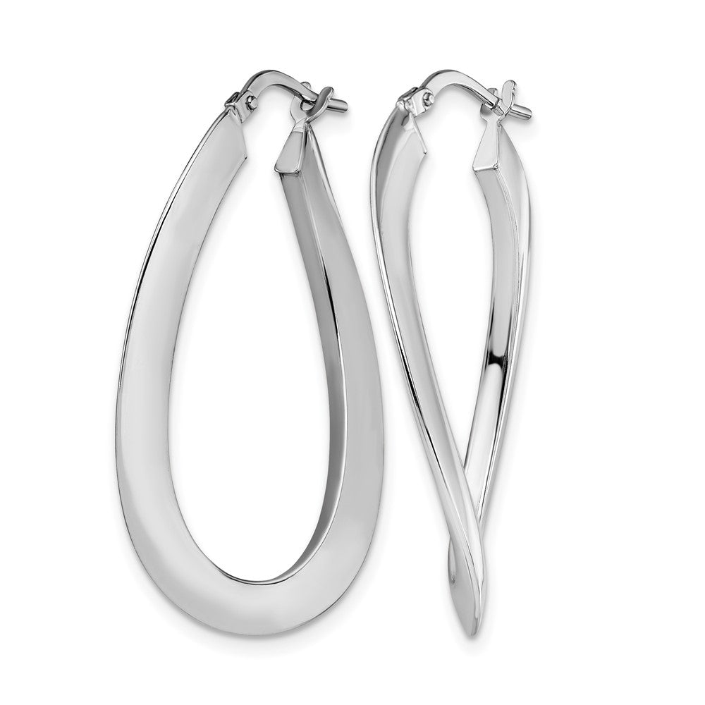 14K White Gold Polished Twisted Oval Hoop Earrings