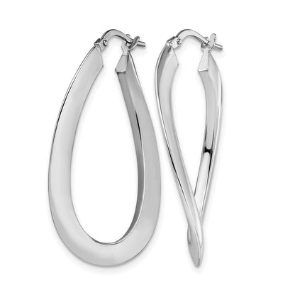 14K White Gold Polished Twisted Oval Hoop Earrings
