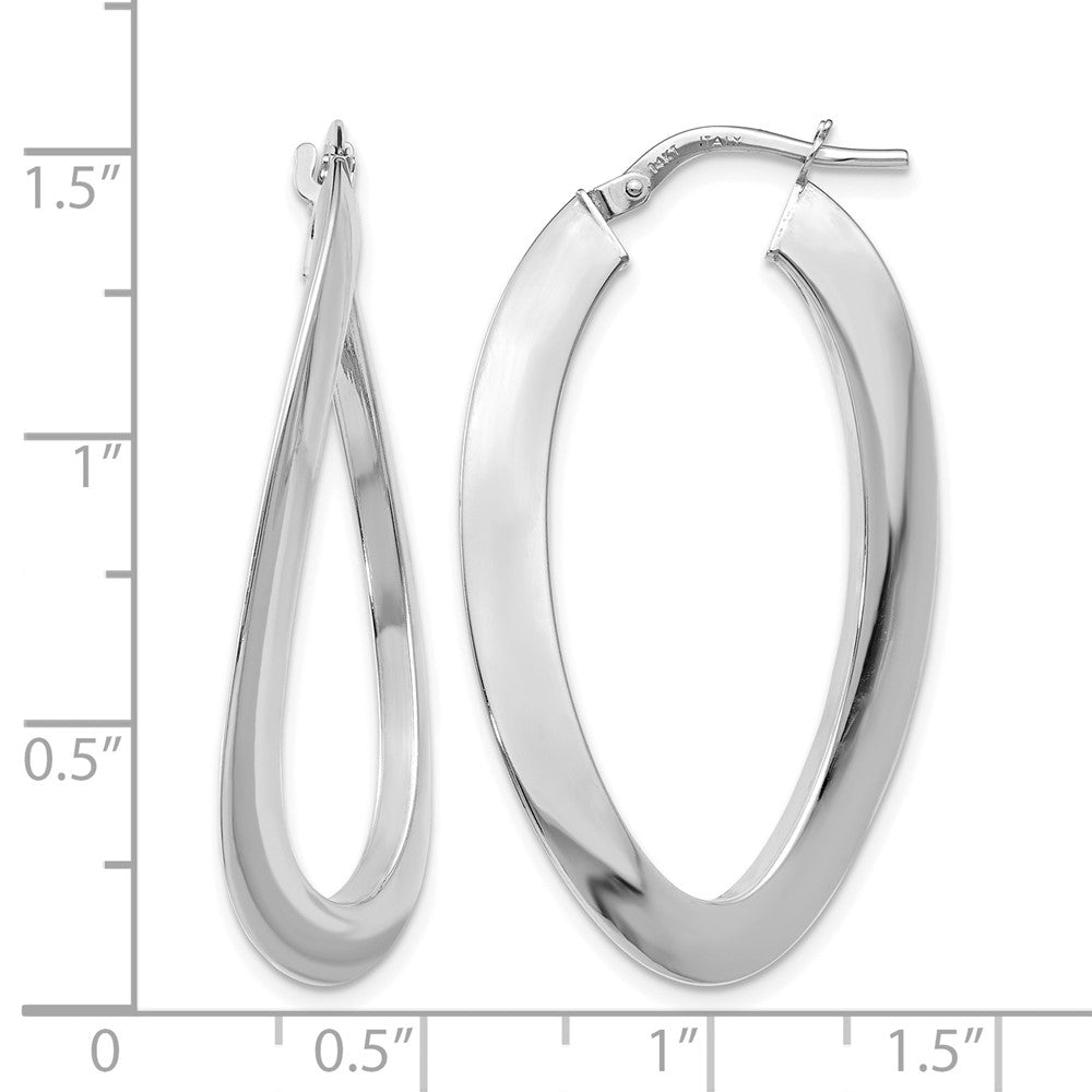 14K White Gold Polished Twisted Oval Hoop Earrings