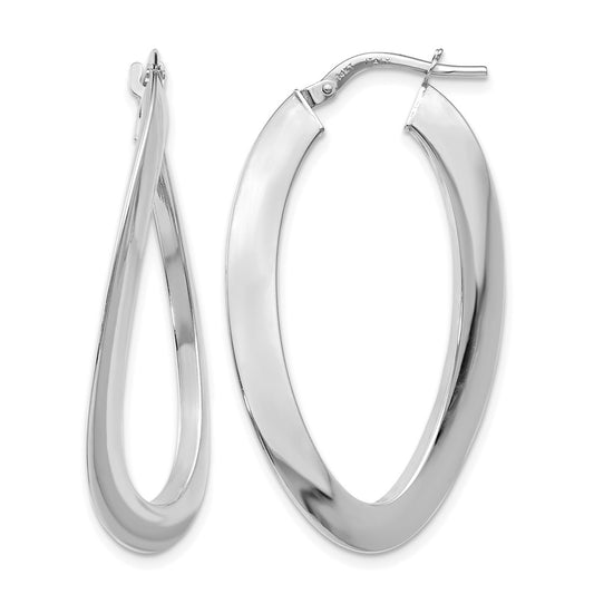 14K White Gold Polished Twisted Oval Hoop Earrings