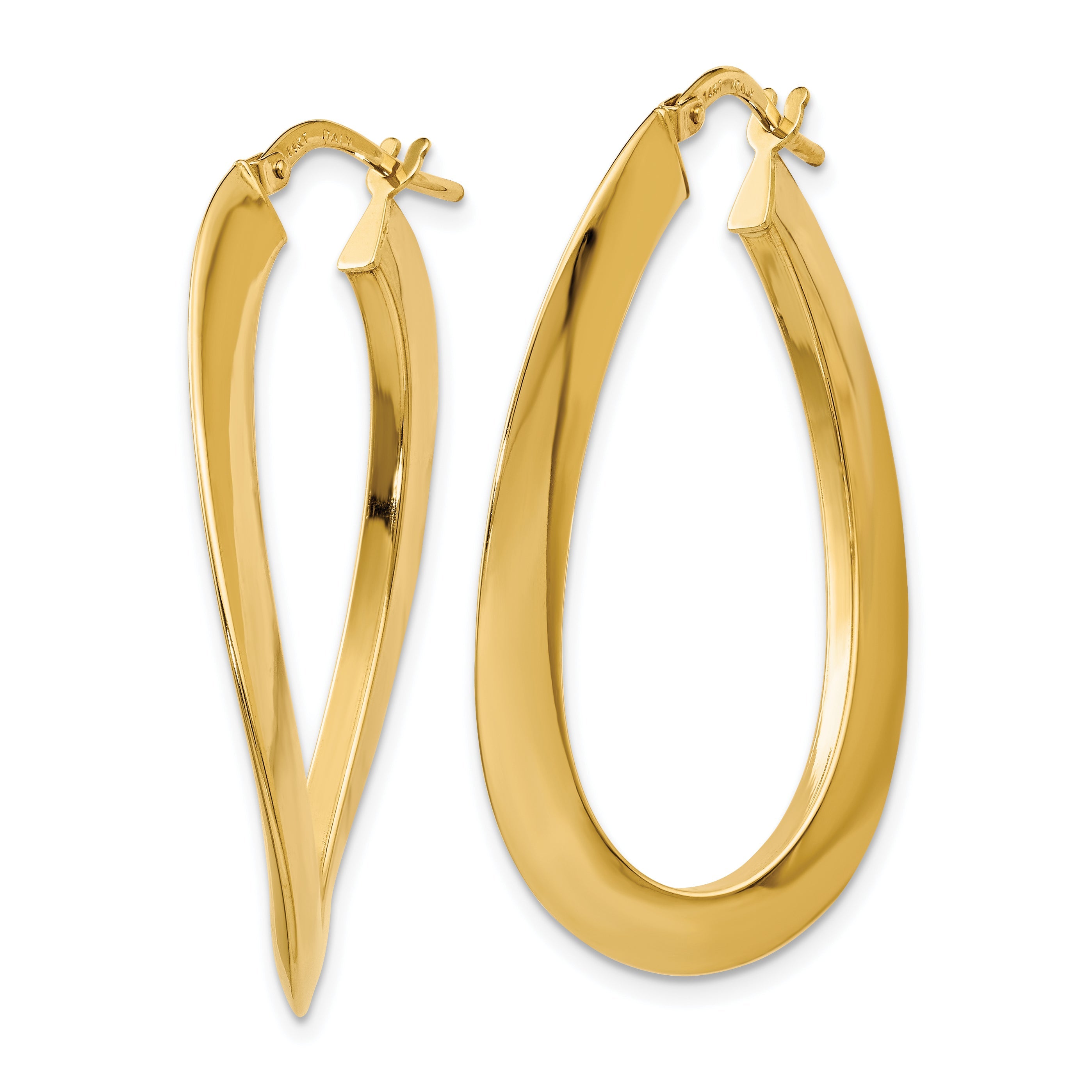 14K Yellow Gold Polished Twisted Oval Hoop Earrings
