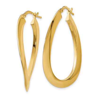 14K Yellow Gold Polished Twisted Oval Hoop Earrings