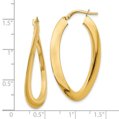 14K Yellow Gold Polished Twisted Oval Hoop Earrings