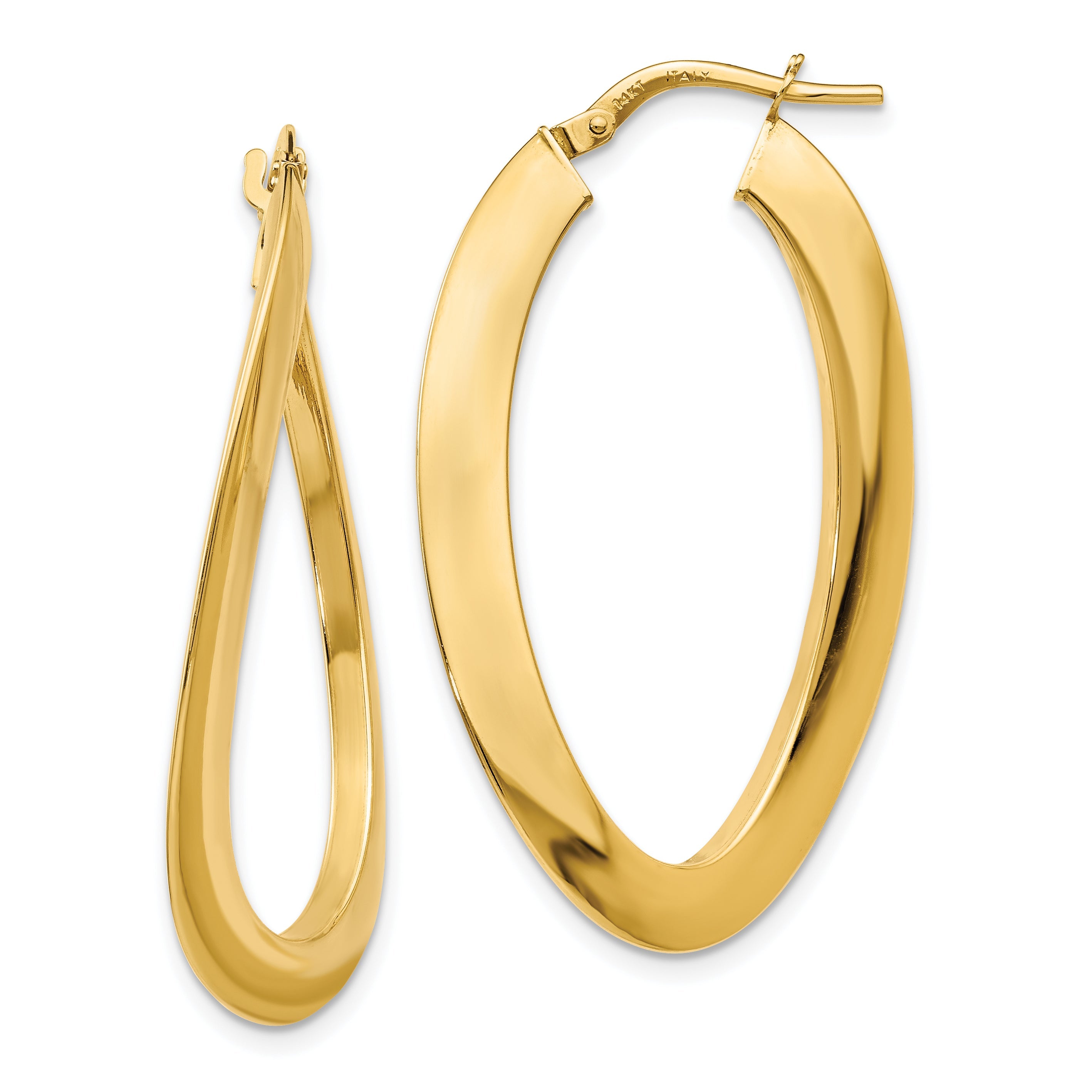 14K Yellow Gold Polished Twisted Oval Hoop Earrings