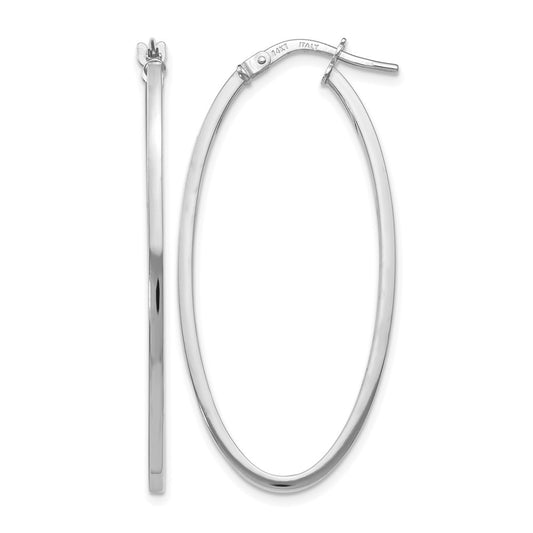 14K White Gold Polished Oval Hoop Earrings