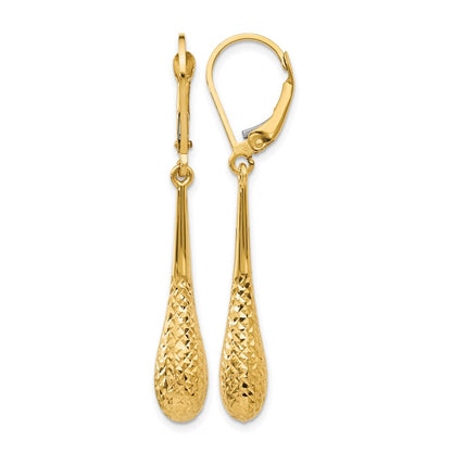 14K Yellow Gold D/C Leverback Earrings