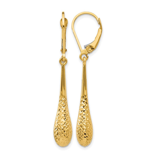 14K Yellow Gold D/C Leverback Earrings