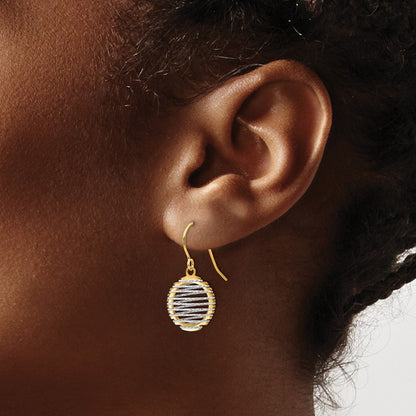 14K Two Tone Wire Wrapped Dangle Shepherd Hook Earrings