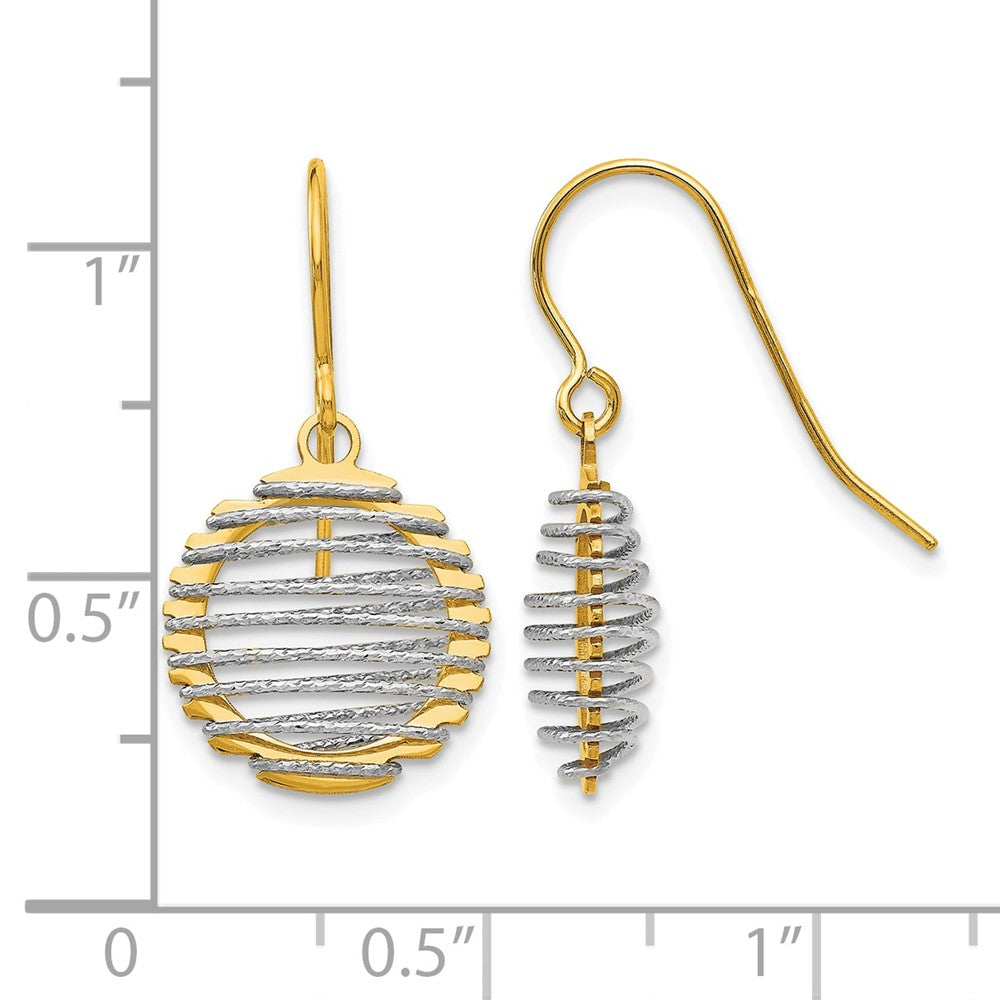 14K Two Tone Wire Wrapped Dangle Shepherd Hook Earrings