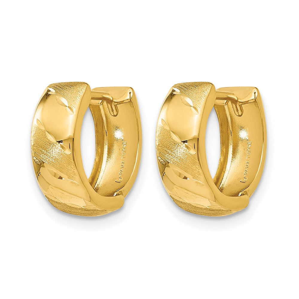 14K Yellow Gold Polished And Satin Hinged Hoop Earrings