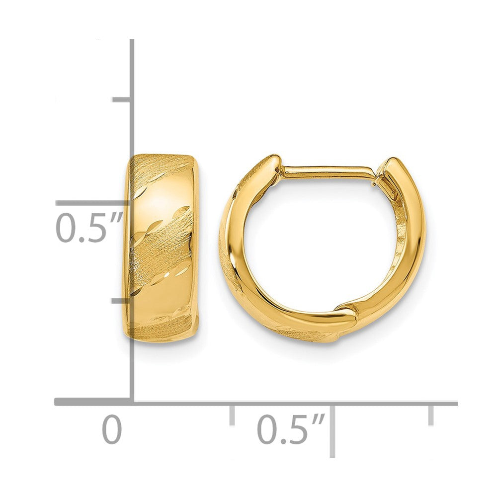 14K Yellow Gold Polished And Satin Hinged Hoop Earrings