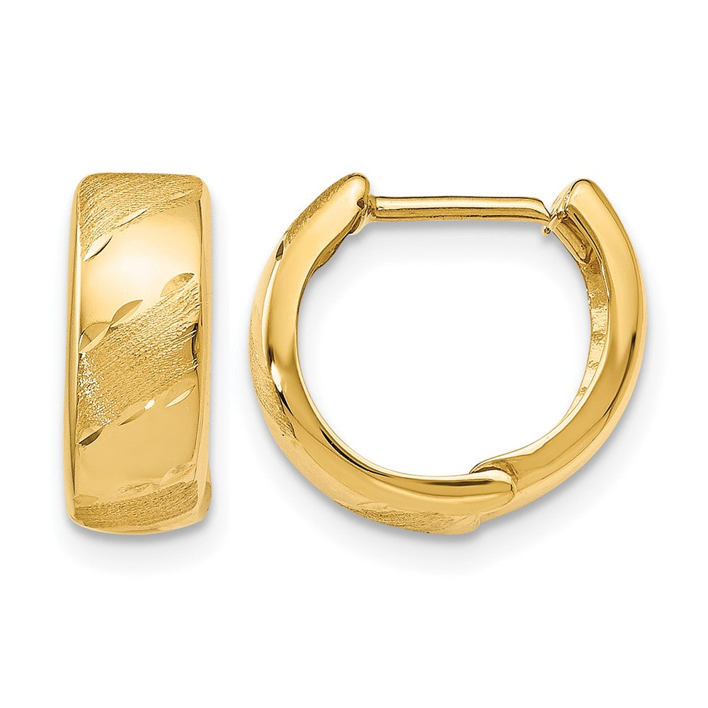 14K Yellow Gold Polished And Satin Hinged Hoop Earrings