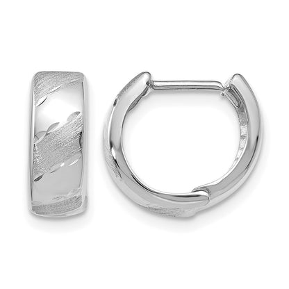 14K White Gold Polished And Satin Hinged Hoop Earrings