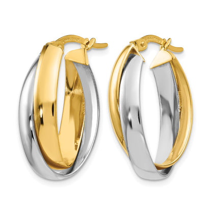 14K Two Tone Polished Double Oval Hoop Earrings