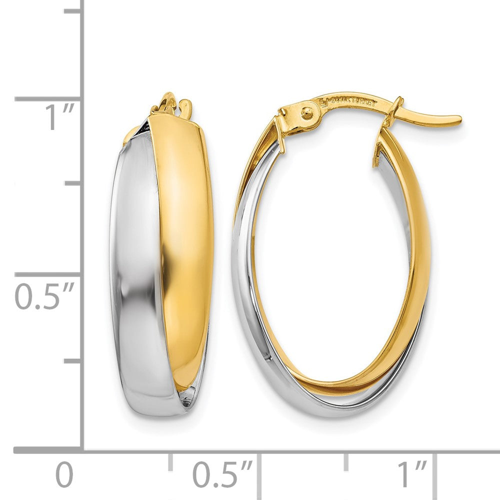 14K Two Tone Polished Double Oval Hoop Earrings
