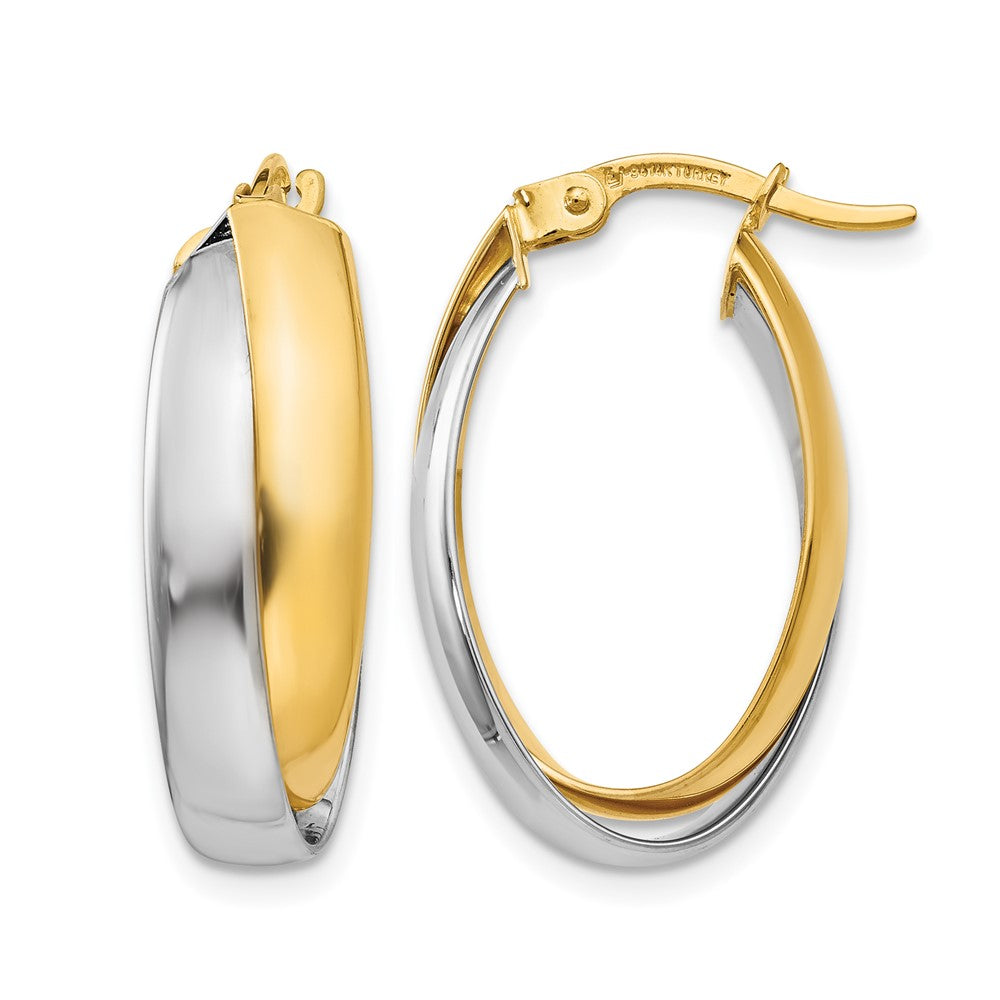 14K Two Tone Polished Double Oval Hoop Earrings