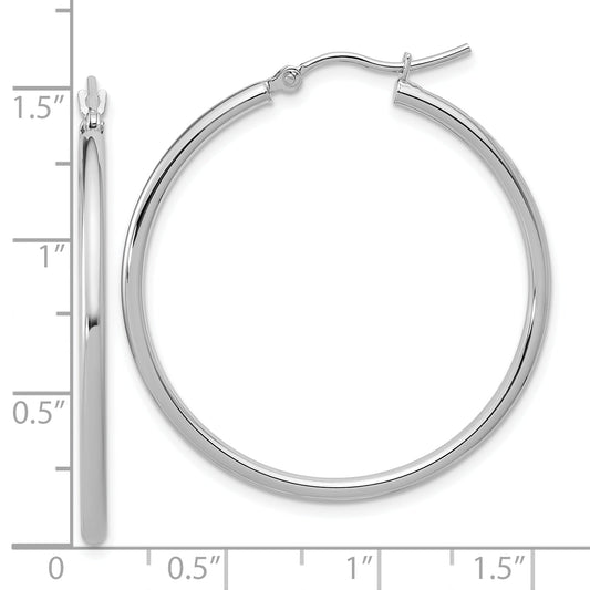 14K White Gold 2X35mm Hoop Earrings