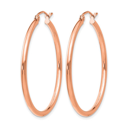 14K Rose Gold Polished 2X35mm Hoop Earrings