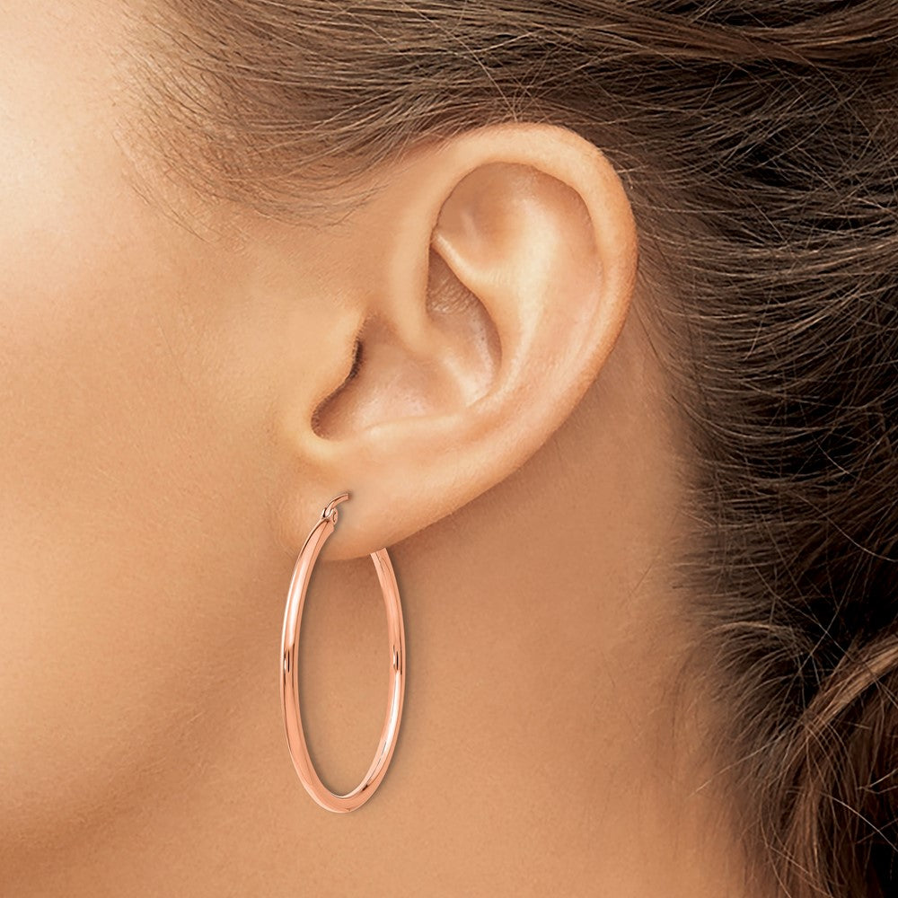 14K Rose Gold Polished 2X35mm Hoop Earrings