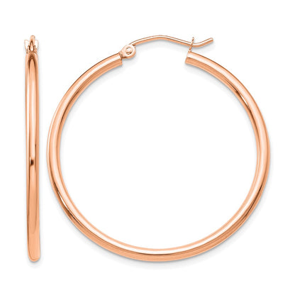 14K Rose Gold Polished 2X35mm Hoop Earrings