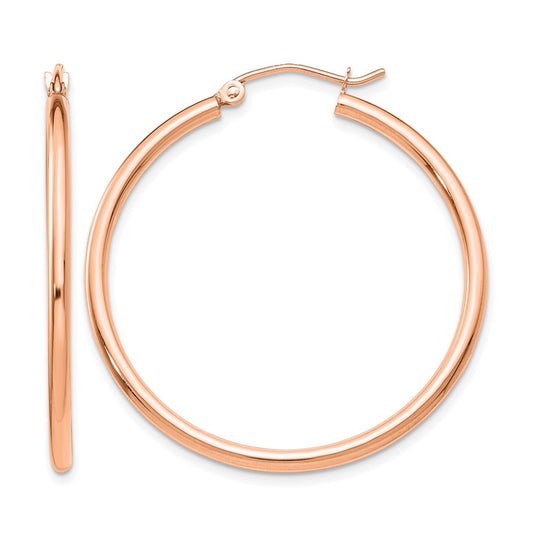 14K Rose Gold Polished 2X35mm Hoop Earrings