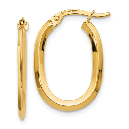 14K Yellow Gold Polished Oval Hinged Hoop Earrings